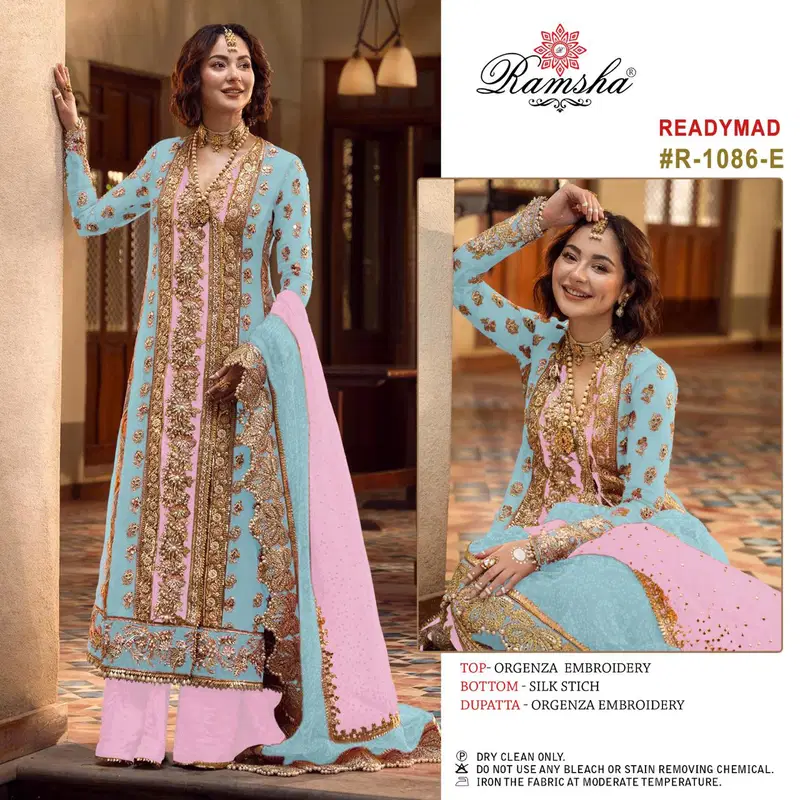 R 1086 Nx E To H By Ramsha Organza Pakistani Readymade Suits Online Wholesale